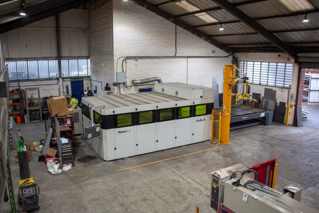 Aerial photo of new CNC lazer cutting machine in Leeds at PC Fabrications