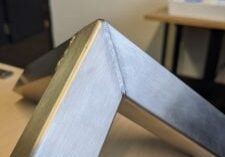 a stainless steel cut after being cleaned with a TIG Bruch by PC Fabrications in Leeds